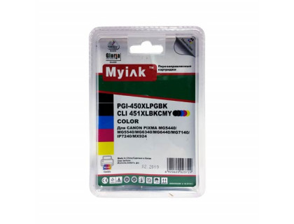 Картриджи заправленные ПЗК (PGI-450Bk,CLI-451BK/C/M/Y) для Canon Pixma iP7240/MG5440/MG6440, автосброс, 5шт MyInk