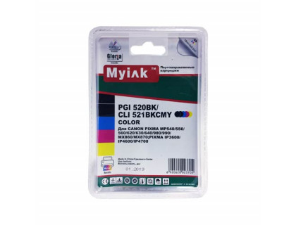 Картриджи заправленные ПЗК (PGI-520Bk,CLI-521BK/C/M/Y) для Canon Pixma iP3600/MP540/620/980, автосброс, 5шт MyInk