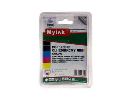 Картриджи заправленные ПЗК (PGI-525Bk,CLI-526BK/C/M/Y) для Canon Pixma iP4850/MG5250/MG5150, автосброс, 5шт MyInk